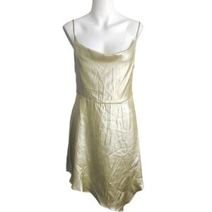 Urban Outfitters Mallory Asymmetrical Metallic Lime Green Slip Dress Size Medium